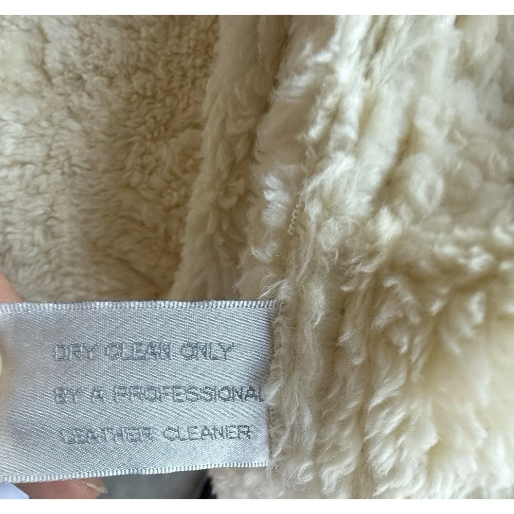 Jones NY Womens Penny Lane Suede Faux Fur Lined Coat Size L Hood Zip Tan *flaws